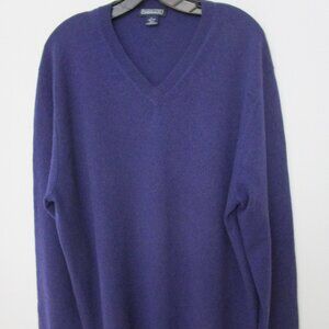 Mens Purple CASHMERE Classic V Neck Pullover Sweater